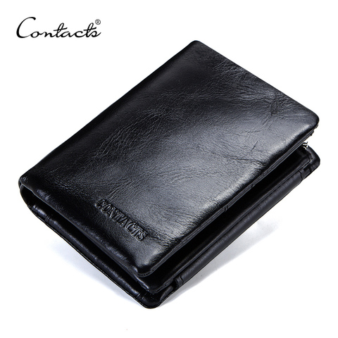 CONTACT'S Genuine Cowhide Leather Men Wallet Trifold Wallets Fashion Design Brand Purse ID Card Holder With Zipper Coin Pocket ► Photo 1/6