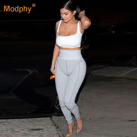 2022 Summer New Gray Black Women Set Short Vest Top And Pencil Pants 2 Pieces Two-Piece Fashion Sexy Bodycon Fitness Party Set ► Photo 1/6