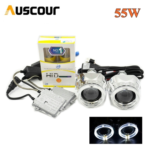 bixenon hid Projector lens xenon kit day running angel eyes 55W 6000K AC xenon bulb ballast retrofit H1 H4 H7 car assembly kit ► Photo 1/1