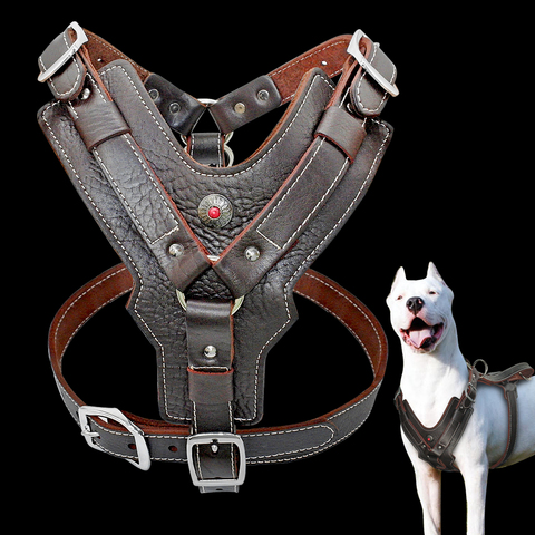 Genuine Leather Dog Harness for Large Dogs Pet Training Vest With Quick Control Handle Adjustable For Labrador Pitbull K9 ► Photo 1/6