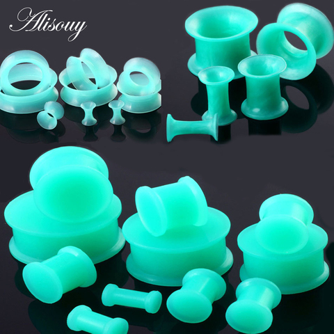 Alisouy 1Pair Flexible Silicone Green Ear Plugs and Tunnels Ear Gauge Plug Tunnel Body Jewelry Piercing Stretcher Expanders ► Photo 1/6