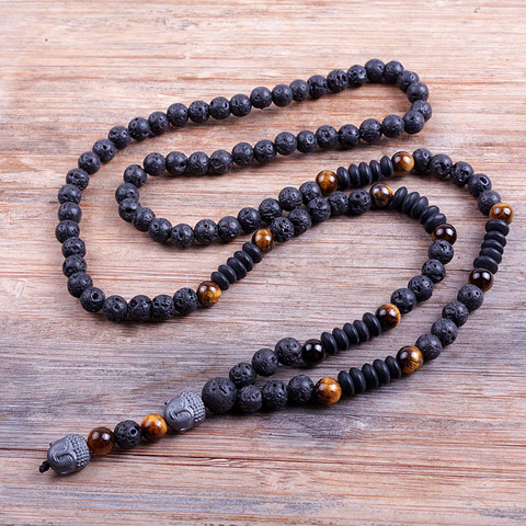 New Design Black 6mm BLava Stones Wood Bead Men's Hematite Buddha Bead Necklace ► Photo 1/6