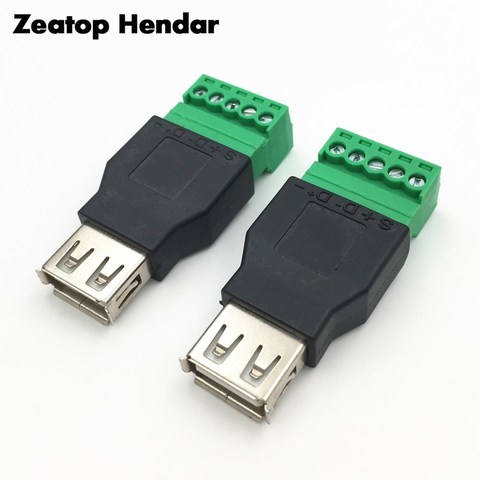 2Pcs USB 2.0 A Male / Female to 5 Pin Screw Connector USB Jack with Shield USB2.0 Type to Screw Terminal Plug ► Photo 1/6