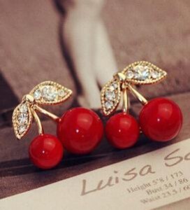Korean fashion personality hypoallergenic imitation cherry red Rhinest earrings jewelry wholesale women's channel  free shipping ► Photo 1/2