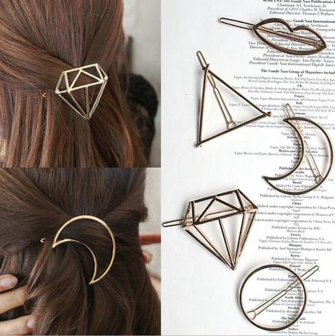 Fashion Metal Leaf Hair Clip Barrettes Hairpin Barrette Hair Claws Women Girls Trend Charm Moon Round Triangle ► Photo 1/5