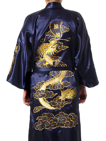 Plus Size Chinese Men Embroidery Dragon Robes Traditional Male Sleepwear Nightwear Kimono With Bandage Wholesale S0014 ► Photo 1/6