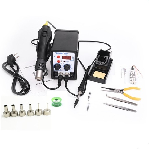8586 2 In 1 ESD Hot Air Gun Soldering Station Welding Solder Iron For IC SMD Desoldering+Heating Core+Tin Wire+ 6pcs Nozzles ► Photo 1/5