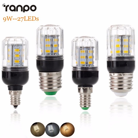 New E27 E14 E12 E26 LED Corn Bulb Light Lamp 5730 SMD 9W 27LEDs Lamprada Home Lighting Warm Cool Neutral White ► Photo 1/6