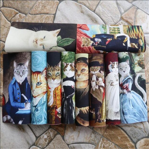 1PCS 15*20cm Vintage Cats Printed Hand Dyed Cotton Linen Fabric Telas Sewing DIY Patchwork Hand Embroidery Quilting Bags Tecido ► Photo 1/1