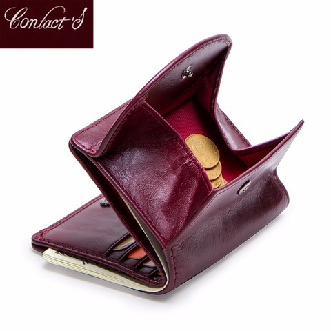 Contacts Genuine Leather small Wallet women short card holder wallets for women hasp coin purse mini Clutch bag portfel damski ► Photo 1/6