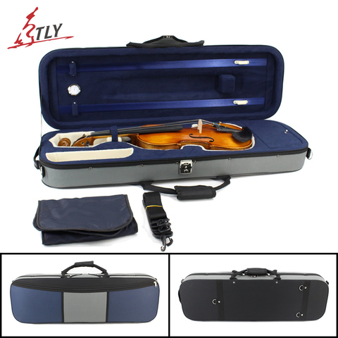 Black Gray & Blue Stitching Canvas Rectangle Violin Case Large Storage Space w/ Hygrometer Straps for 4/4 3/4 1/2 1/4 1/8 Violin ► Photo 1/6