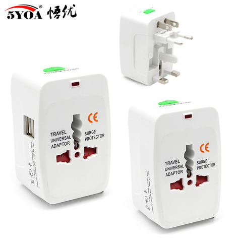 Electric Plug Power Socket Adapter International Travel Universal Charger Converter EU UK US AU Option USB ► Photo 1/6