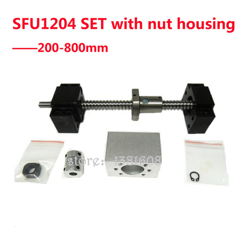 SFU1204 SET:SFU1204 Length 200 to 800 mm Rolled Ball Screw C7 with End Machined + Nut Housing + 1204 Ball Nut+BK/BF10 + Coupling ► Photo 1/1