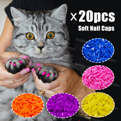 20pcs Silicone Soft Cat Nail Caps / Cat Paw Claw / Pet Nail Protector/Cat Nail Cover with free Glue and Applictor ► Photo 1/6