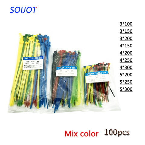 Self-Locking Plastic Nylon Wire Cable Zip Ties 100pcs Mix Cable Ties Fasten Loop Cable Various specifications ► Photo 1/6