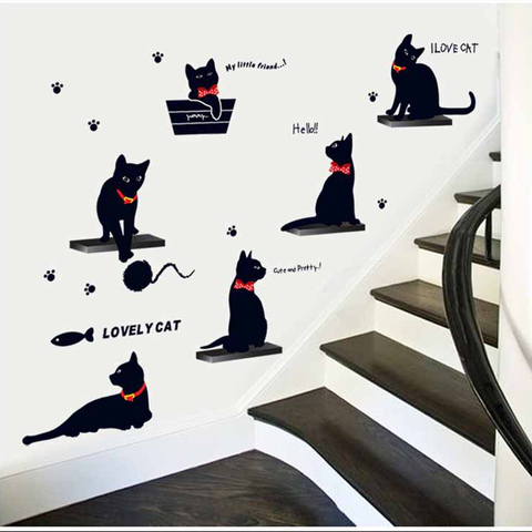New Cat family Wall Sticker PVC Cute Kitty Living room background stairs stickers on the wall DIY Decal Home Decor Decal ► Photo 1/4
