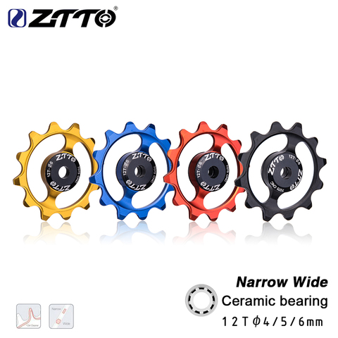 ZTTO 12T MTB Bicycle Rear Derailleur Narrow Wide Jockey Wheel Ceramic bearing Pulley CNC Road Bike Guide  4mm 5mm 6mm ► Photo 1/6
