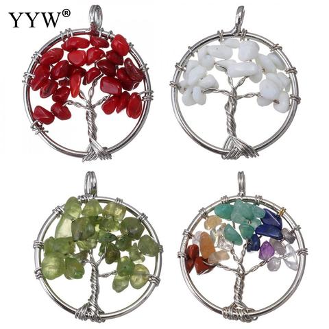 Tree Of Life Pendant Silver Color Crystal Natural Gem Stone Chip Beads 7 Colors Wire Wrapped Women For Jewelry Making Necklace ► Photo 1/6