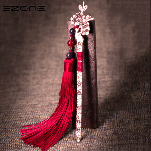 EZONE Antique Metal Bookmark Handmade With Colorful Tassel Beads Traditional Chinese Style Vintage BookMark School Office Supply ► Photo 1/6