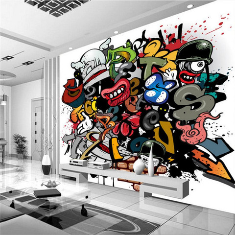 beibehang  Custom Wall Paper Living Room Background Graffiti Hip Hop Style Color Art Wall Covering Home Decor Mural Wallpaper ► Photo 1/6