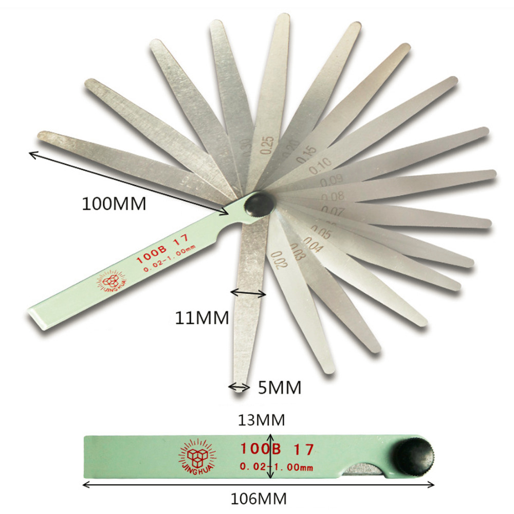 100B 17 Blades Feeler Filler Gauge Metric 0.02-1mm Thickness Gage Measure Tool 