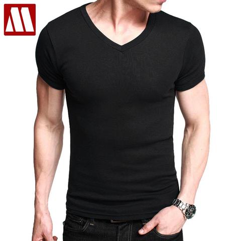 Summer T-shirt 95% Cotton T Shirt for Man Tshirt Classic Max XXXXXL Solid Color V Neck Short Sleeves Elastic Cotton Men 20colors ► Photo 1/6