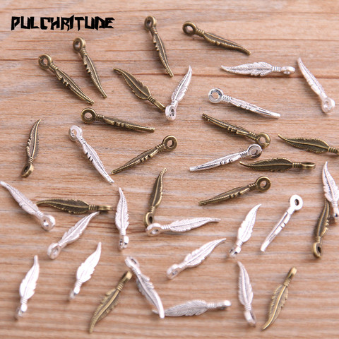 100PCS 2*16mm Two Color Vintage Metal Zinc Alloy Small Feather Charms Fit Jewelry Animal Pendant Charms Makings ► Photo 1/3