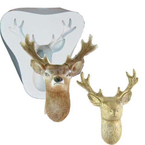 3D Stag's Head Mold Christmas Deer Fondant Cake Silicone Moulds Soap Chocolate Cupcake Baking Tools Kitchen Accessories FM1131 ► Photo 1/5