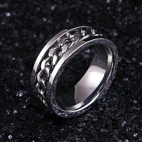 Stainless Steel Gold Rotating Chain Ring Punk Style Personality Men's Ring Ring Men's Jewelry ► Photo 1/6
