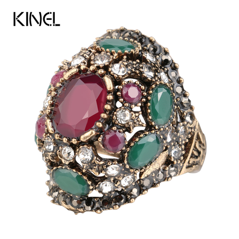 Luxury Turkish Jewelery Colorful Resin Ring Color Ancient Gold Vintage Wedding Rings For Women Crystal Accessories Gift ► Photo 1/6