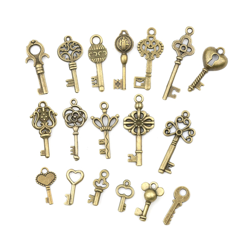 18pcs/sets Bronze Ornate Skeleton Keys Lot Antique Vintage Old Look Necklace Pendant Fancy Heart Decor DIY Craft Gifts ► Photo 1/6