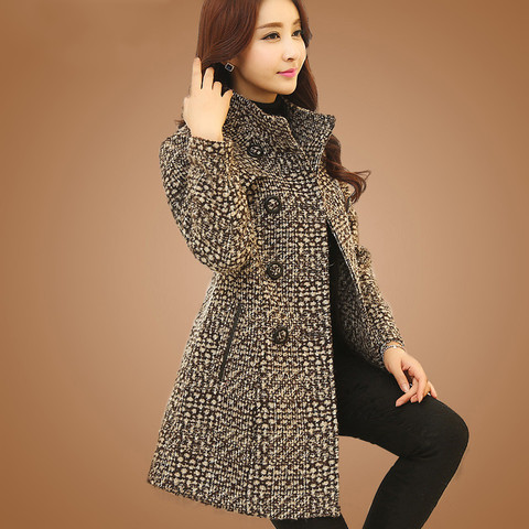 New Women's Wool Blends Coat Winter 2022 Autumn Fashion Elegant Mother Turtleneck Plaid Slim Long Tweed Woolen Outerwear Female ► Photo 1/6