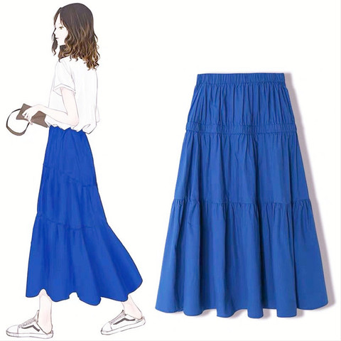 2022 Summer Women Long Skirt White pink red purple Pleated cotton linen Skirts Brand Women plus size Autunm maxi Skirts 6xl 7xl ► Photo 1/5