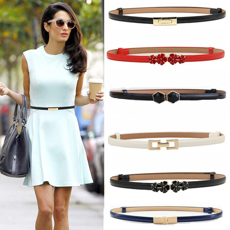 New design belts thin adjust belt PU leather black dress cummerbunds  students women waistbands red flower buckle square gifts - Price history   Review | AliExpress Seller - OWLMS Official Store | Alitools.io