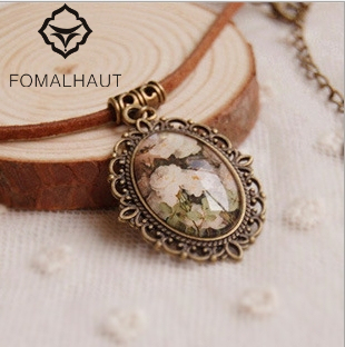 Vintange White Rose Flowers time gem Pendant Necklace Leather Rope Chain Necklace Women Fashion Jewelry SX-25 ► Photo 1/6