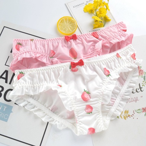 SP&CITY Cartoon Strawberry Patterned Panties Sweet Girl Bow