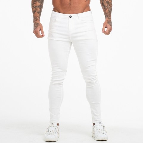 GINGTTO Jeans White Men Cotton High Waist Pants Stretch Jeans Plus Size Summer Men's Waist Elastic Pants Plus Size 36 zm55 ► Photo 1/6