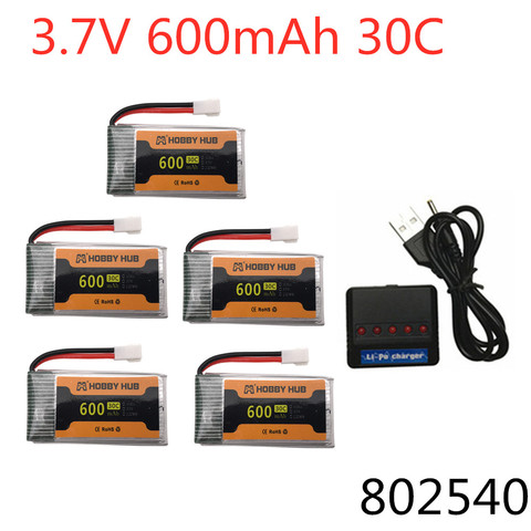 lipo Battery For Syma X5 X5C X5SW X5SC CX-30 M68 905 QX80 K60 Upgraded 3.7V 600mAh 30C 802540 Lipo Battery And Charger Set ► Photo 1/4
