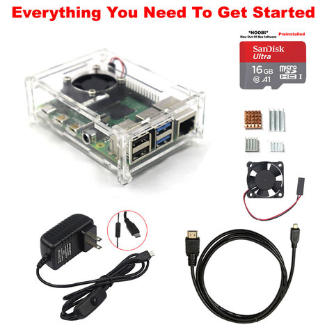 Raspberry Pi 4 Model B Starter Kit Power Supply Acrylic Case Fan Heatsink HDMI ► Photo 1/1