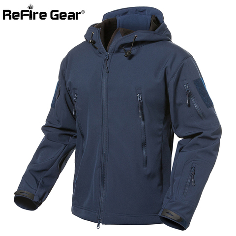 ReFire Gear Navy Blue Soft Shell Military Jacket Men Waterproof Army Tactical Jacket Coat Winter Warm Fleece Hooded Windbreaker ► Photo 1/6