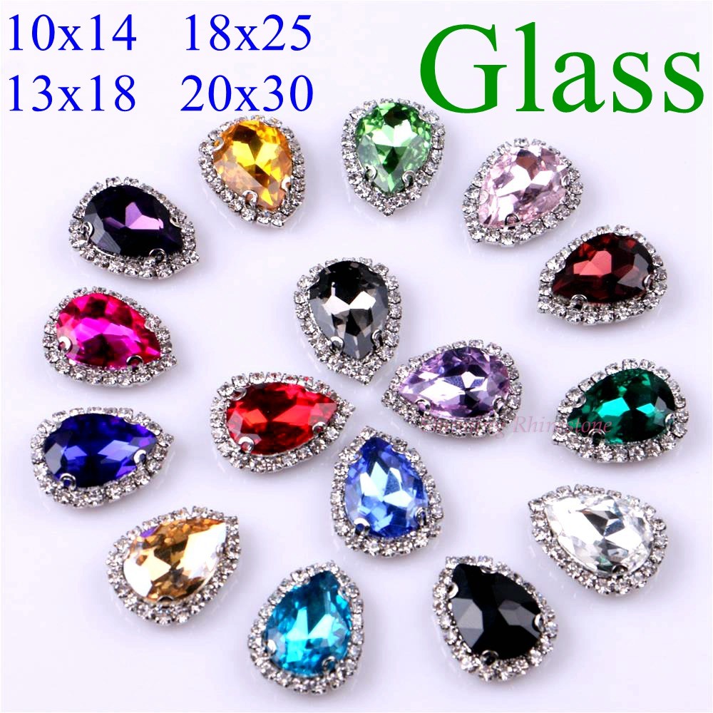 Teardrop Glass Crystal Strass Sew On Rhinestones High Quality Flatback Sew  On Stone Droplet Sewing Rhinestone For Garment Fabric