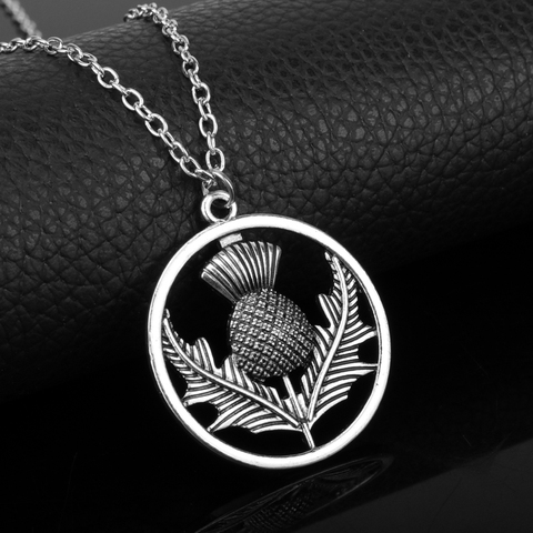 Outlander Scottish National Flower Pendant Necklace Oval Scotland Thistle Necklace With Heart Lovely Pendant Thistle Jewelry ► Photo 1/6