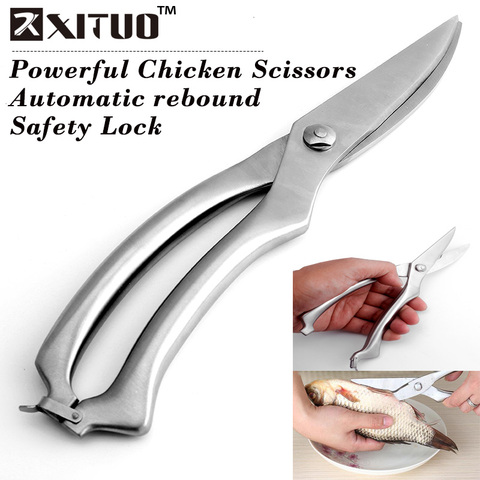 XITUO Stainless Steel Kitchen Scissors Powerful Chicken Bone Scissors Cutter Cook shear Fish Duck cut Chef Scissors knife tool ► Photo 1/6