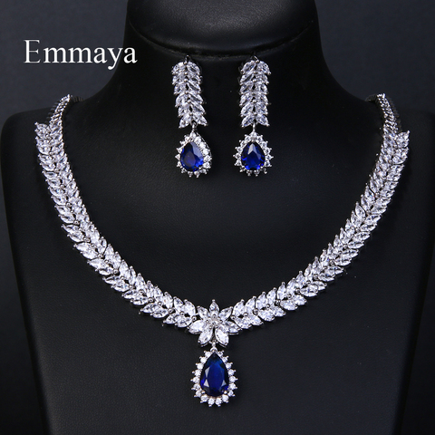 Emmaya Luxury AAA Cubic Zircon 4 Colors Water Drop Wedding Earrings Necklace For Women Bridal Jewelry Sets Party Accessories ► Photo 1/6