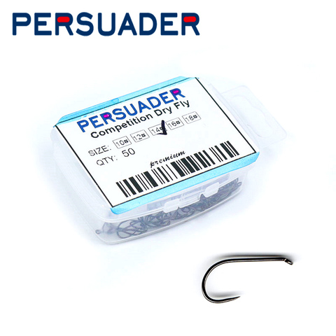 PERSUADER 50pcs/box professional competition barbless dry fly hooks 10# 12# 14# 16# 18# slim&light mosquitos fly fishing hooks ► Photo 1/6