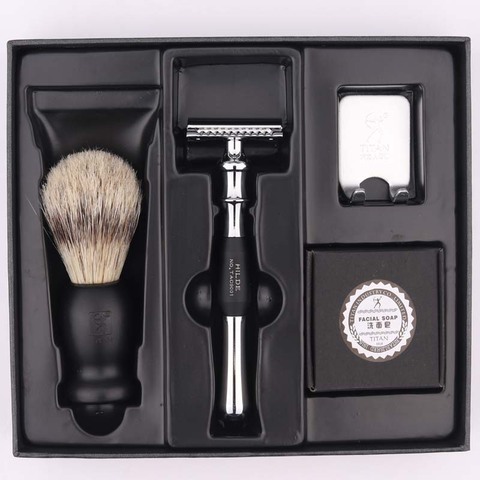 Titan razor double edge safety razor kit shaving soap replacement  blade straight razor set for men gift ► Photo 1/6