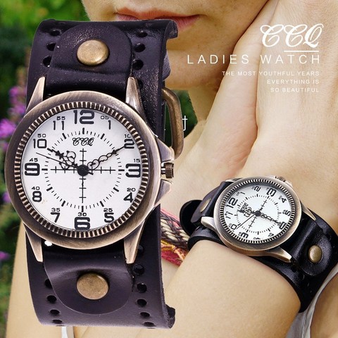 CCQ Brand Fashion Vintage Cow Leather Quartz Watch Women Men Bronze Sight Dial Casual Dress Wristwatches Clock Relogio Masculino ► Photo 1/6