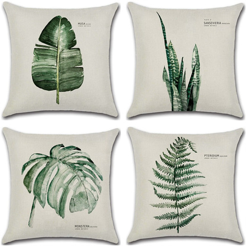 New Green Leaf Print Cushion Set 45*45cm Cushion Cover Linen Throw Pillow Car Home Decoration Decorative Pillowcase ► Photo 1/2
