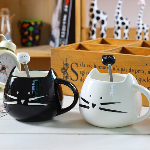 Ceramic Cute Cat Mugs With Spoon Coffee Tea Milk Animal Cups With Handle 400ml Drinkware Nice Gifts ► Photo 1/6