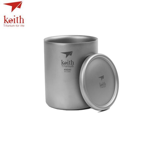 Keith Pure Titanium Double Wall Water Mugs Titanium Lid Drinkware Outdoor Camping Water Coffee Beer Cup Ultralight Travel Mug ► Photo 1/6